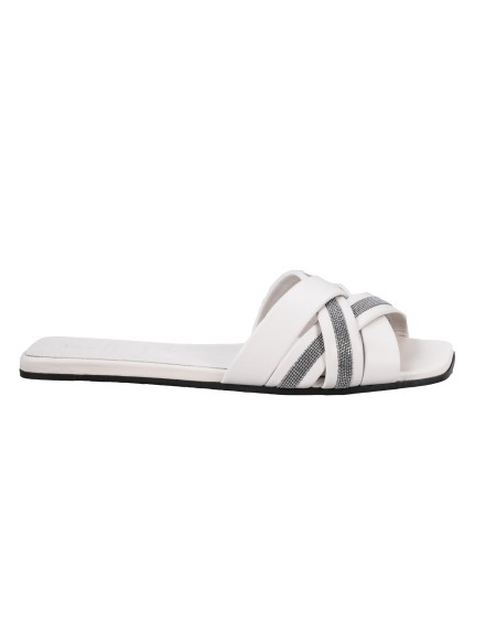 Shop BRUNELLO CUCINELLI  Sandalo: Brunello Cucinelli slides in nappa with jewel.
Leather lining.
Leather sole.
Non-slip TPU rubber inserts on heel and toe.
Nickel-free monili decoration.
Composition: 100% leather.
Made in Italy.. MZSKC2636-CQF25